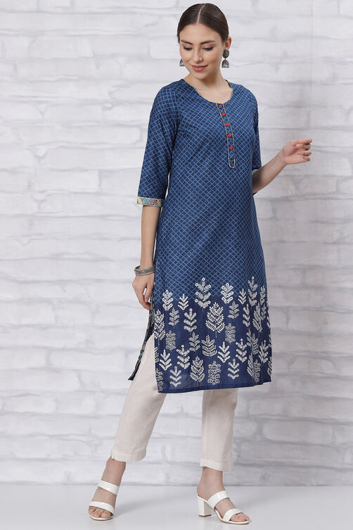 Indigo Straight Kurta image number 3